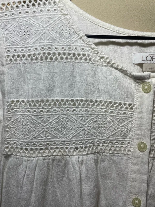 LOFT White Sleeveless Crochet Yoke Romper, medium - Image 5