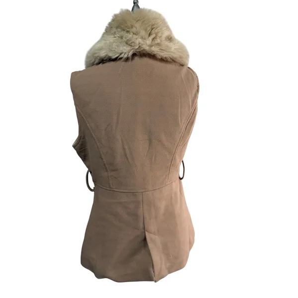 LA Coalition Vest Faux Fur Collar Sleeveless Jacket Women's Size M Tan - Image 5