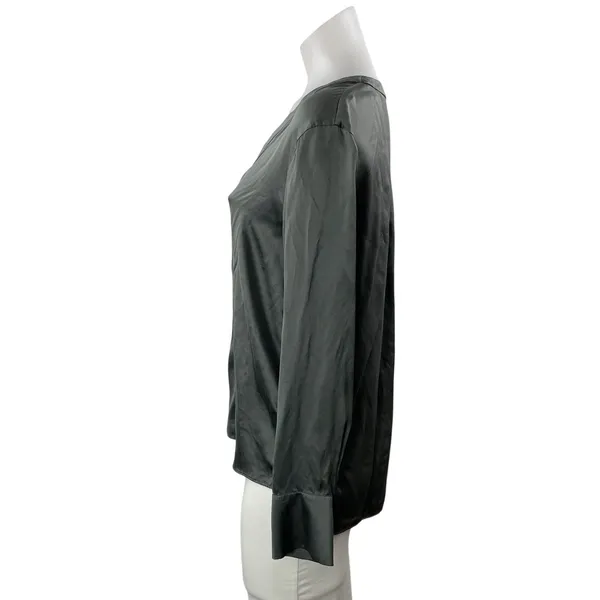 Club Monaco Women's Gray 100% Silk V Neck Long Sleeve Button Down Shirt Size S - Image 2