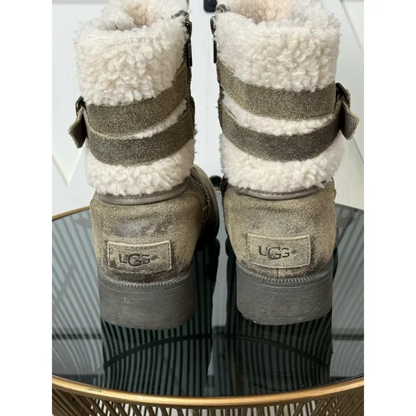 UGG Blayre II Suede Shearling Boots Womens 7.5 Brown Buckle Ankle Boot 1095153 - Image 9