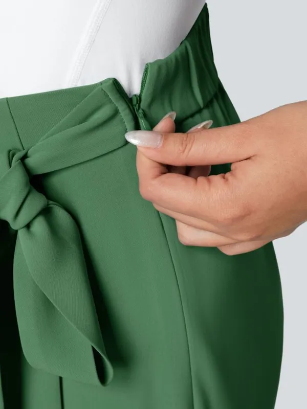 Halara High Waist Tie Side Wide Leg Work Pants Wrap-Front Pants Olive Green Sz M - Image 6