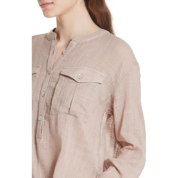 Free People Talk To Me Button Down Raw Hem Top - Image 7