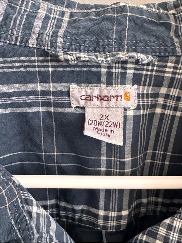 Carhartt Plaid Button Front Shirt Women’s 2X Blue‎ Cotton Utility - Image 2