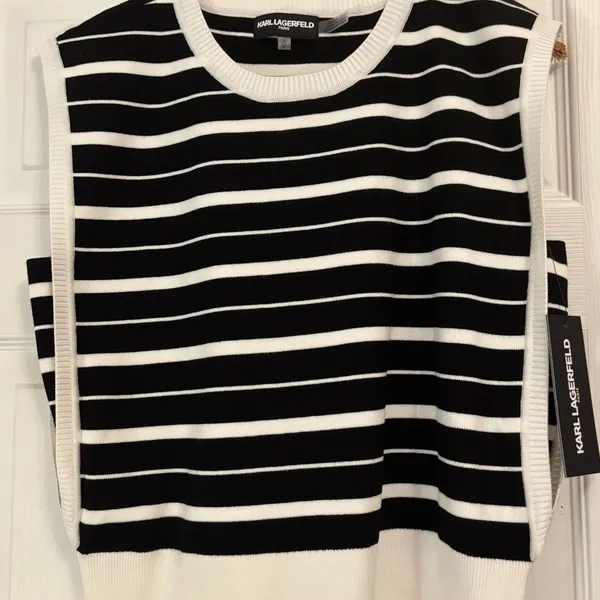 Karl Lagerfeld Black and White Striped Muscle Tee - Image 4
