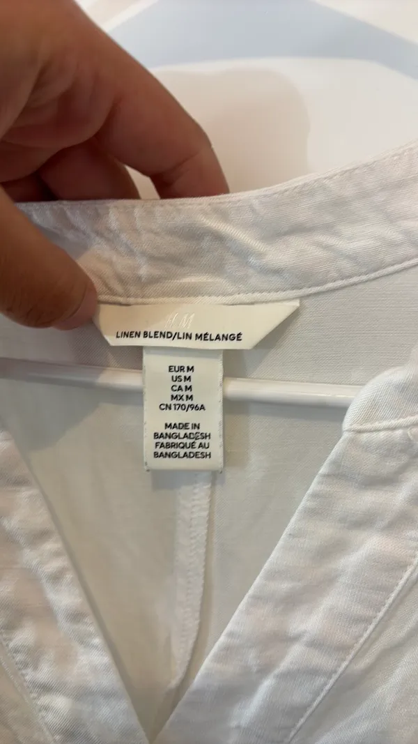 White Linen H&M Midi Maxi Dress T-shirt V-neck - Image 6
