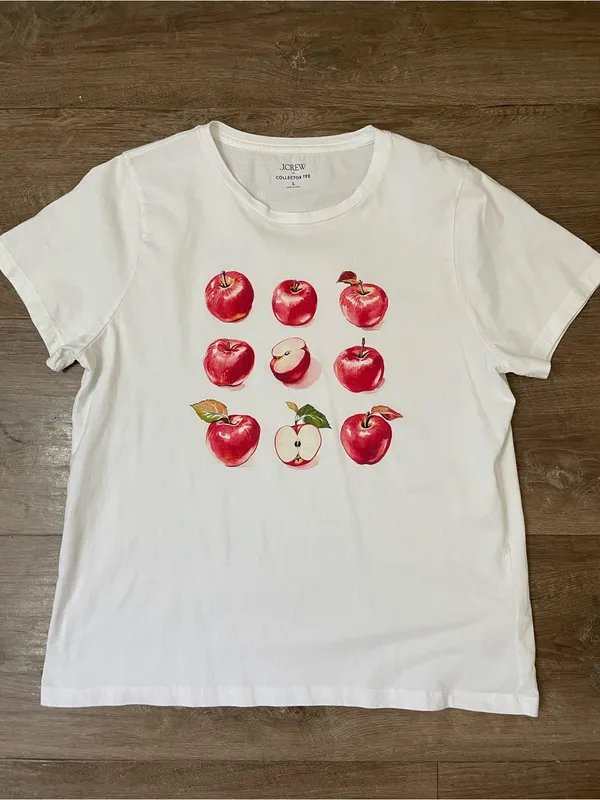 J.Crew Collectors Tee Size L Apple Graphic Print White Cotton Short Sleeve - Image 7