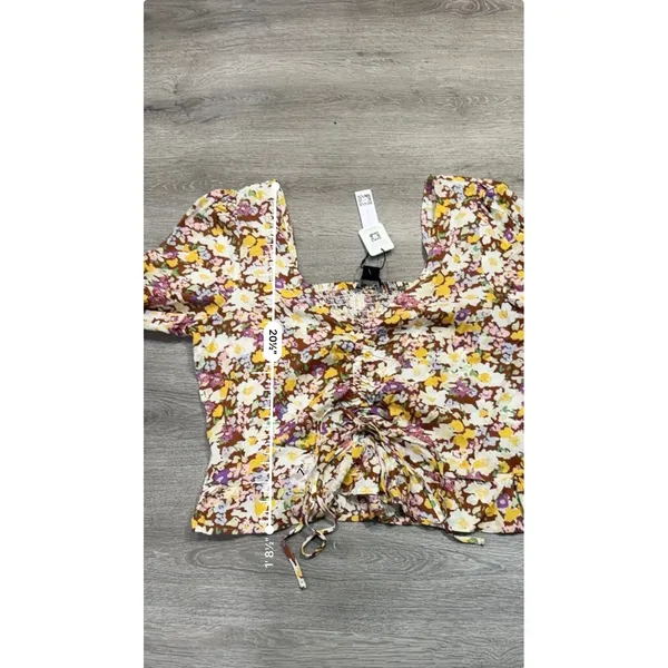 Sanctuary Floral Tie Front Peplum Blouse XL Cottagecore Puff Sleeve Top NWT - Image 8