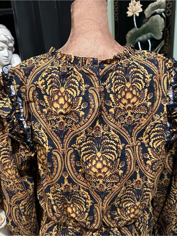 Anthropologie A Loves A Damask Print Voile Ruffle Dress – Size XL - Image 7