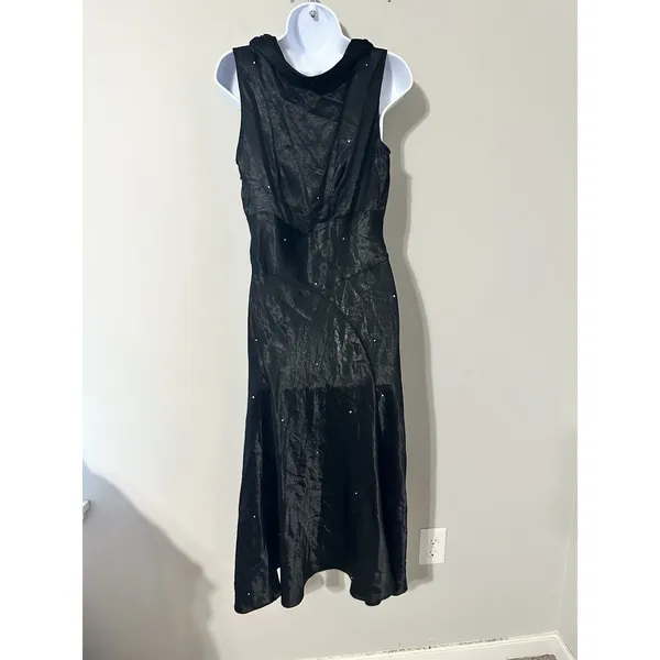 NIGHT Birger et Mikkelsen Black V-Neck‎ Rhinestone Midi Cocktail Dress US 10 - Image 4