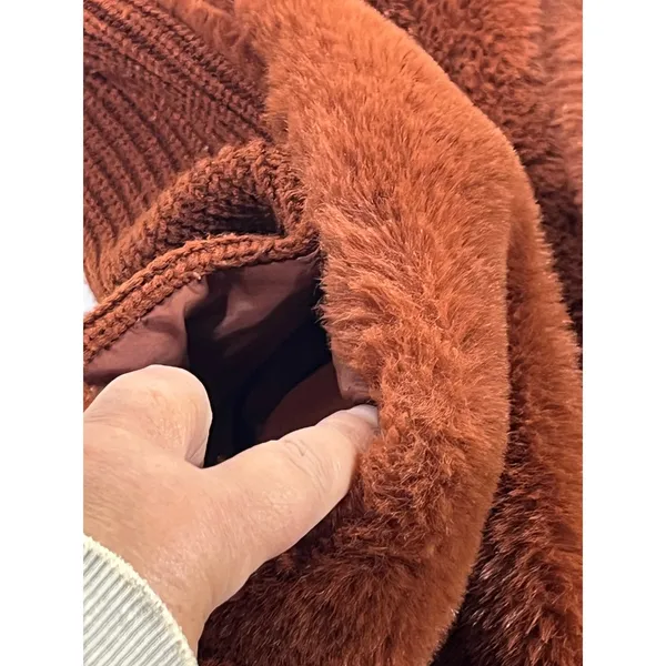 Liz Claiborne Faux Fur Vest Women L Rust Brown Knit Back Open‎ Front Aspen Vibe - Image 7