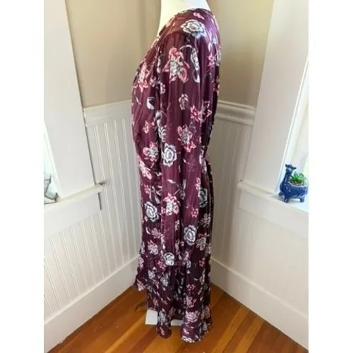 Rachel Rachel Roy Floral Metallic‎ Pleated Caron Wrap Midi Dress 24W Burgundy - Image 9