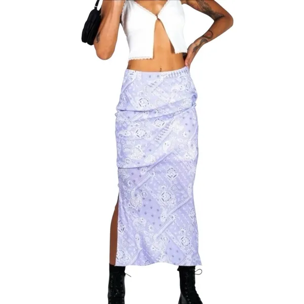Princess Polly Elaine Midi Skirt in Lavender Purple Bandana Print Size 4 - Image 2
