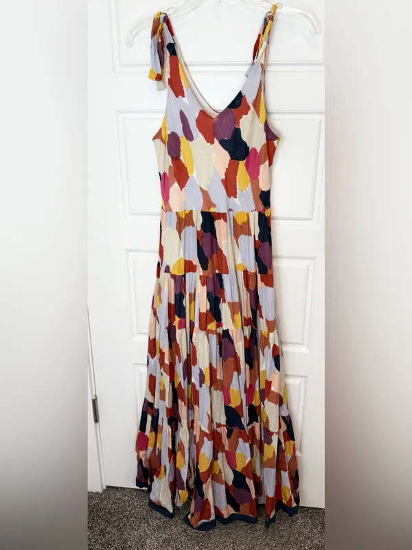 THML Multicolor Abstract V-Neck Sleeveless Rayon Maxi Dress Sz Medium - Image 2