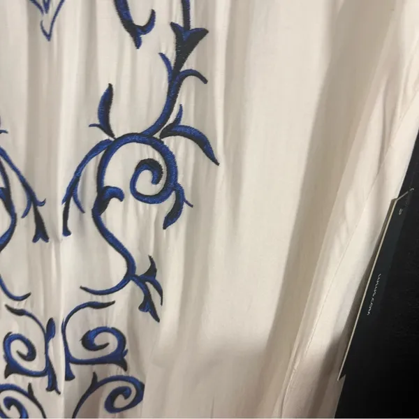 Lulus Down In Kokomo White And Blue Embroidered Lace Up Dress Size‎ Medium - Image 5