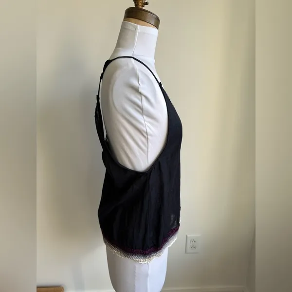 Free People Black Strappy Tank Top Crochet Accent Open Back - Image 3