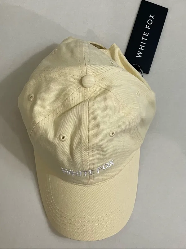 White Fox NWT Time To Travel Cap Embroidered White Logo in Lemon Yellow - Image 8