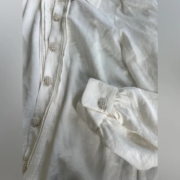 Zara Pearl Detail Buttondown Blouse - Image 4