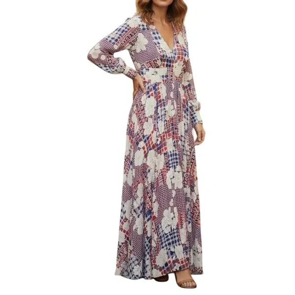 Gregg Draddy Vintage Maxi Dress Patchwork Floral Gingham Red‎ White Blue Small - Image 11
