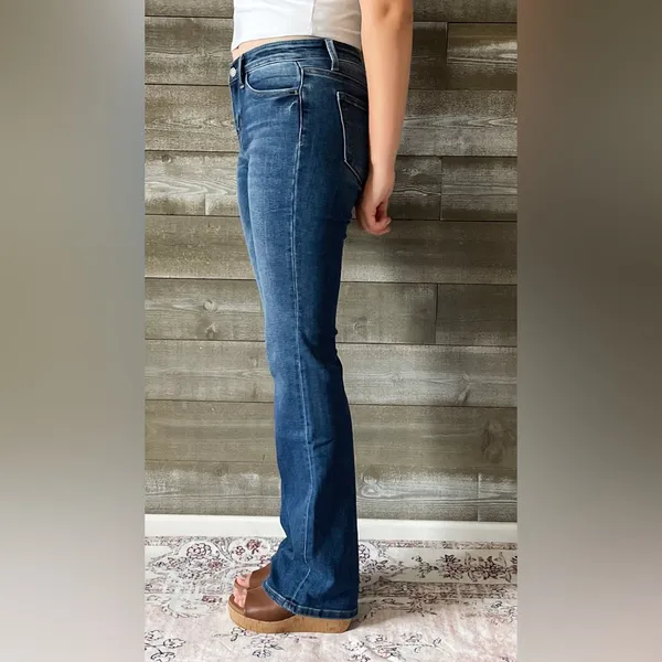vervet denim mid rise relaxed long bootcut jeans revere dark wash T6136 - Image 6