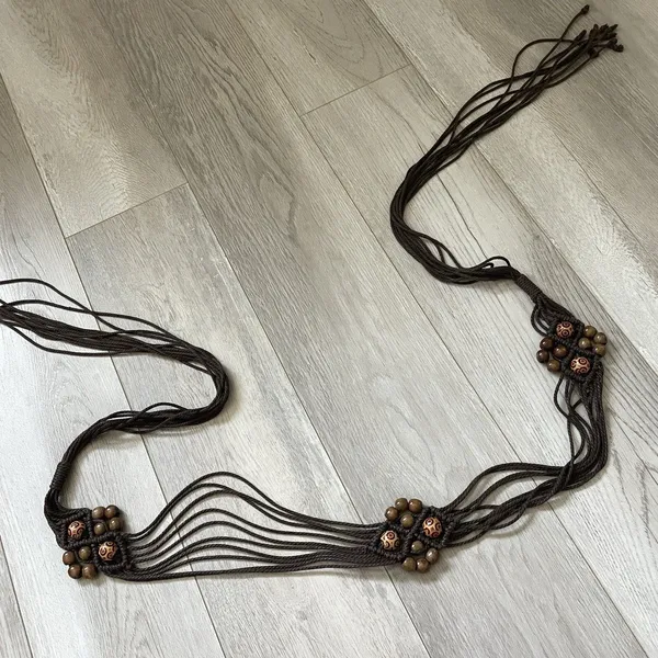Bohemian Tie Belt beaded braided rope womens Brown bohemian boho hippie festival - Image 2