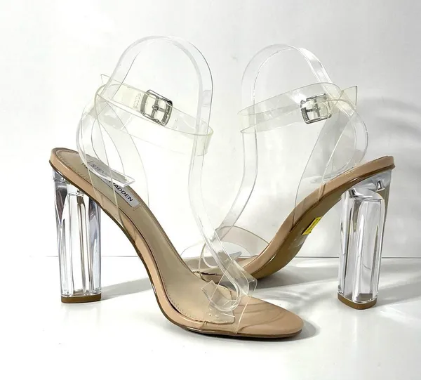 Steve Madden Camille Lucite Clear Block Heel Dress Sandals Size 8 - Image 7