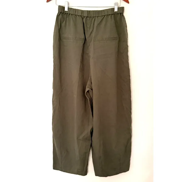Studio CLIP Japanese Olive Green Rayon Hemp Blend Wide Leg Elastic Pants Sz L - Image 4