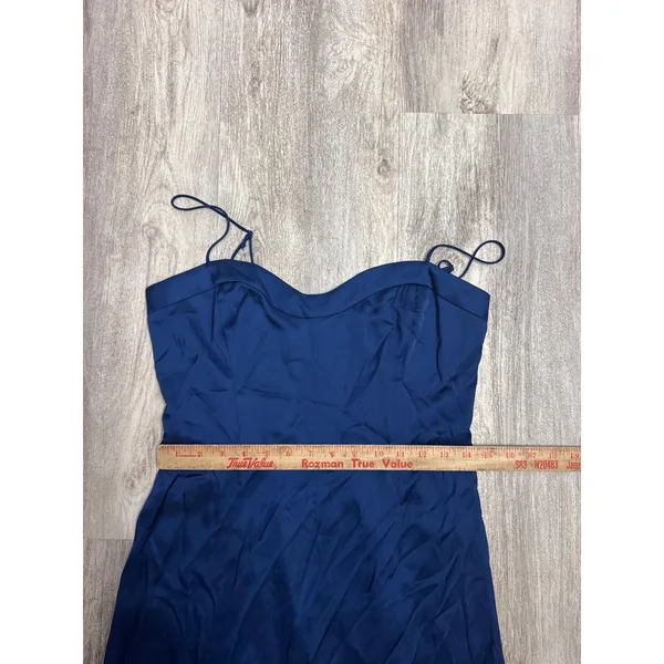 Abercrombie & Fitch Camille Satin Midi Dress Navy Blue High Slit Size Medium - Image 8