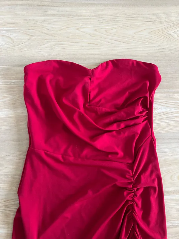 Amazon Vera morelle Strapless Formal Dress Elegant Backless Ruched Bodycon Dress with Slit for Wedding Party Cocktail - Image 4