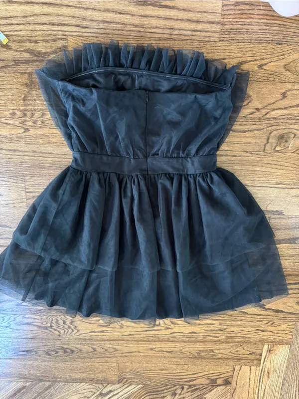 Blue Blush Boutique Large Mini Dress Strapless Black Tulle Ruffle Cinched waist - Image 3