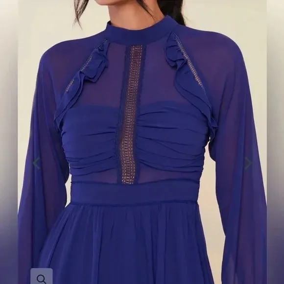 Rachel Parcell NWT Crinkle‎ Chiffon Navy Blue Floral Midi Dress Size 0 - Image 3