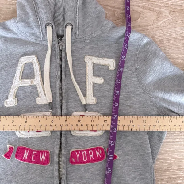 Abercrombie & Fitch Medium Full Zip Hoodie Classic Y2K 2000s Logo‎ Grey - Image 7