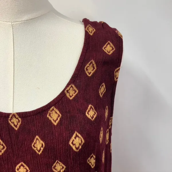 Vintage Rabbit Rabbit Rabbit Rayon Slip‎ Dress Womens M USA Made Maroon Gold - Image 5
