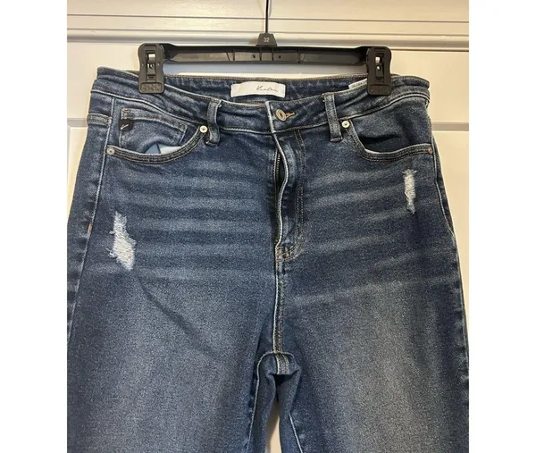 Kancan Women’s Size 13 / 30 Dark Wash Distressed Estilo Jeans High Rise Tapered - Image 2