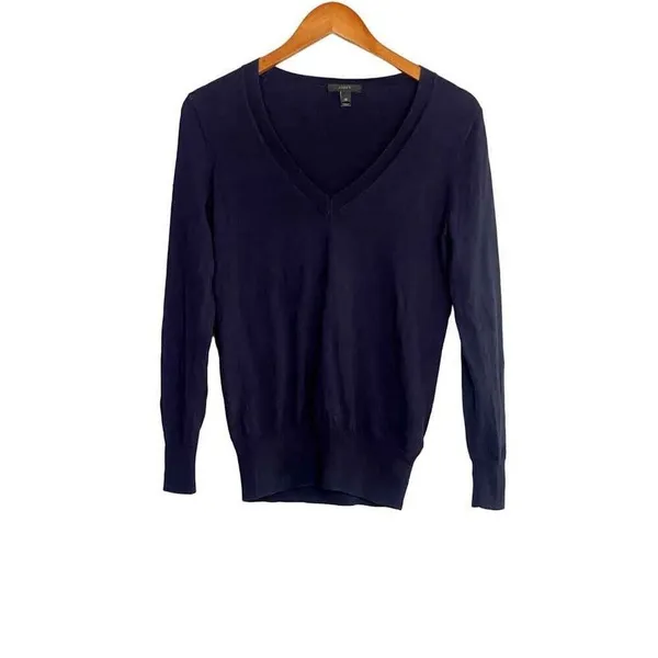 J.Crew Long Sleeve Soft Cotton V Neck Rib Hems Sweater Lightweight XS Navy Blue - Image 10