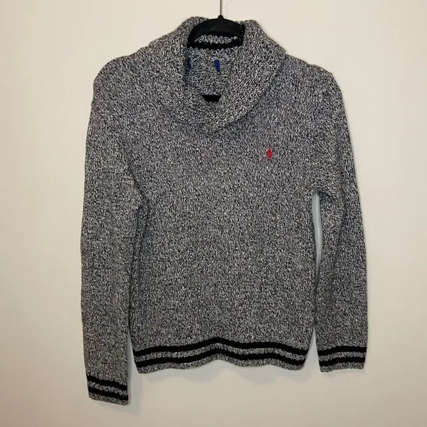 Polo Ralph Lauren Grey White Cable Knit Shawl Collar Sweater Sz Small - Image 4