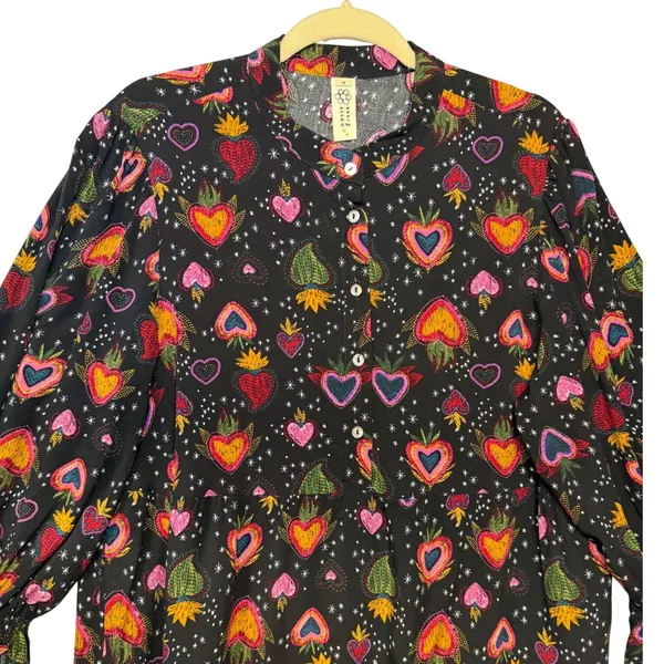 Uncle Frank Black Hearts of Flame Sacred Tiered Mini Dress Long Sleeve Medium - Image 4