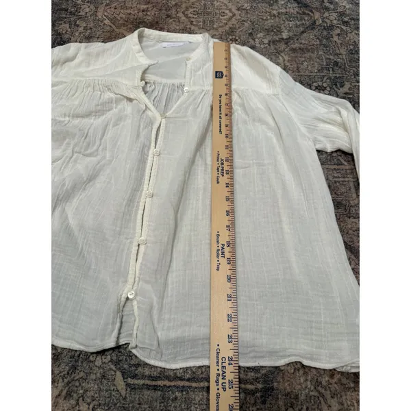 Aritzia Little Moon Sofia White Crinkle Gauze Button Blouse XS Relaxed Boho Top - Image 7