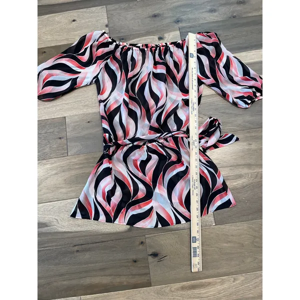White House Black Market Sheer Chiffon Tie‑Waist Top Size S Abstract Pattern - Image 4