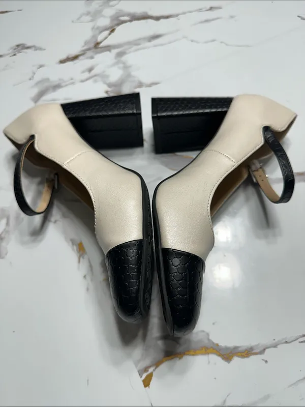 Adrienne Vittadini Two-Tone Block Heel Mary Janes - Black & Cream - Image 13