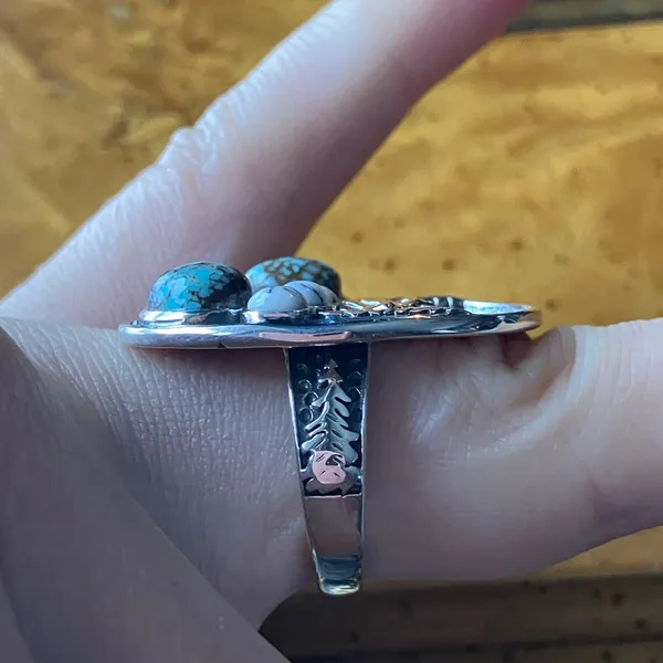 White Buffalo Turquoise Blue Turquoise Sterling Silver Forest Ring Size 7 - Image 3