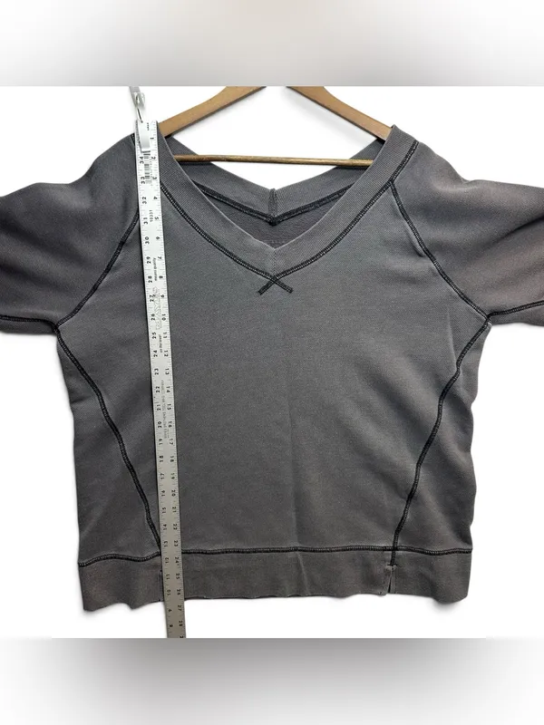 Aerie Gray V-Neck Oversized Sweatshirt Women’s Small Contrast Stitch Pullover - Image 6