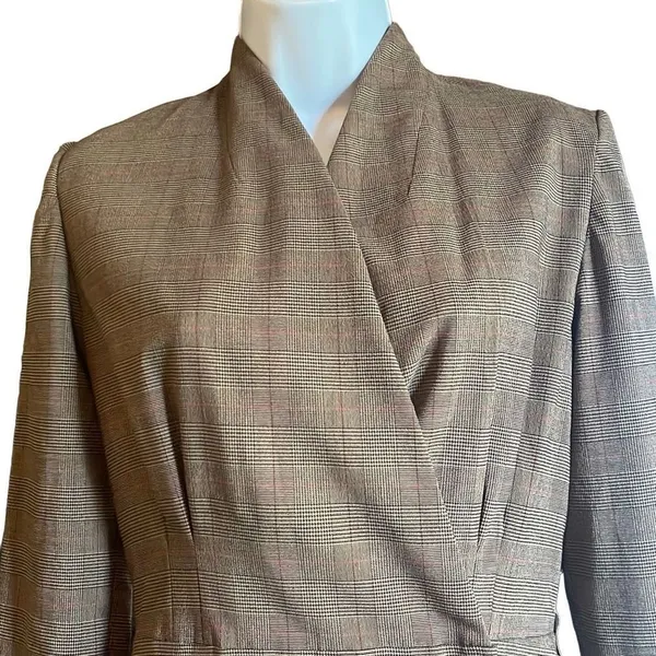 Brown Red Plaid Womens Small Custom Made Peplum Button Up Retro 1951 Suit OOAK - Image 4