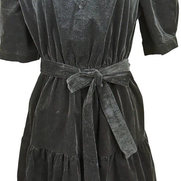 Draper James Puff Sleeve Tiered Ruffle Neck Button Micro Corduroy Belted Dress - Image 3