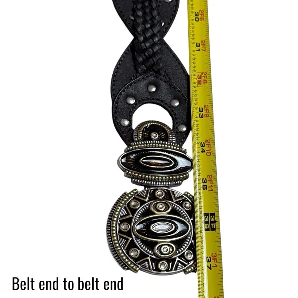Chico's Genuine Leather Belt Silver And Gold Ornate Buckle Rodeo‎ Boho Luxury - Image 8