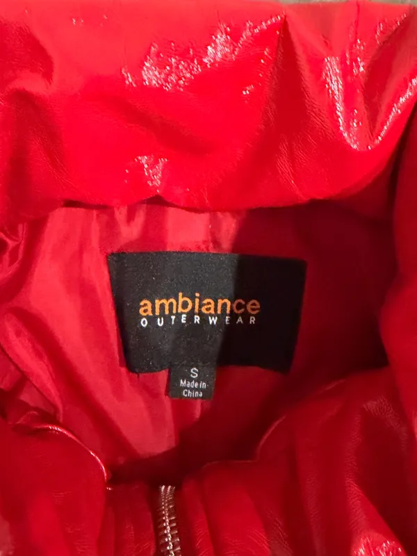 Ambiance Red Shiny Puffer Jacket - Women's Short Coat - Image 2