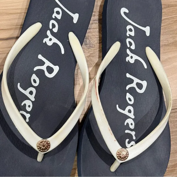 Jack Rogers Blue and White Flip Flops Women’s 7.5 - Image 2