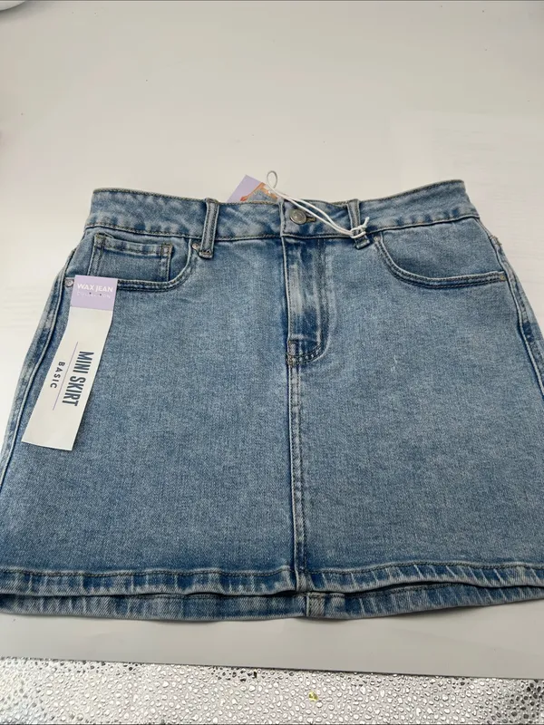Wax Jean Light Wash Denim Mini Skirt - Image 16