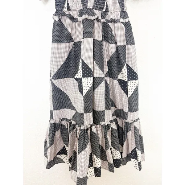 Bohme Brielle Patchwork Midi Dress Size Medium Puff Sleeve Check Plaid Boho - Image 11