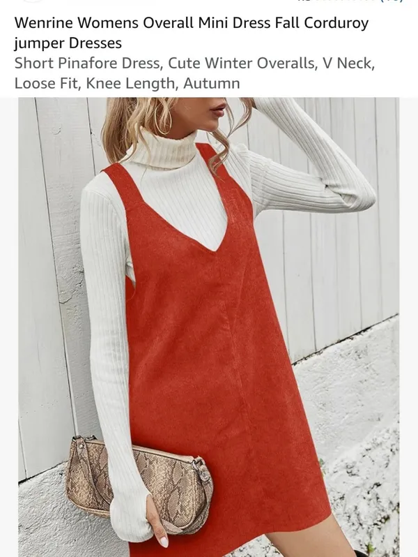 Women's Brick Red Corduroy Pinafore Mini Dress Size Medium - Image 2