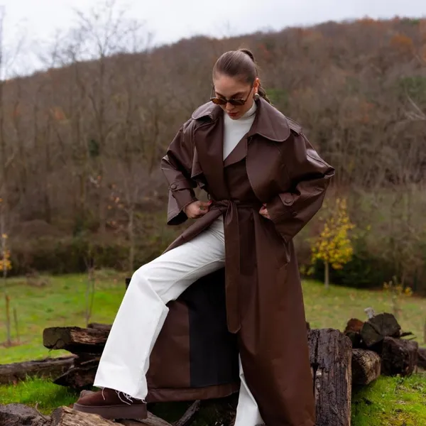 Elegant Brown Women's Trench Coat - Image 2